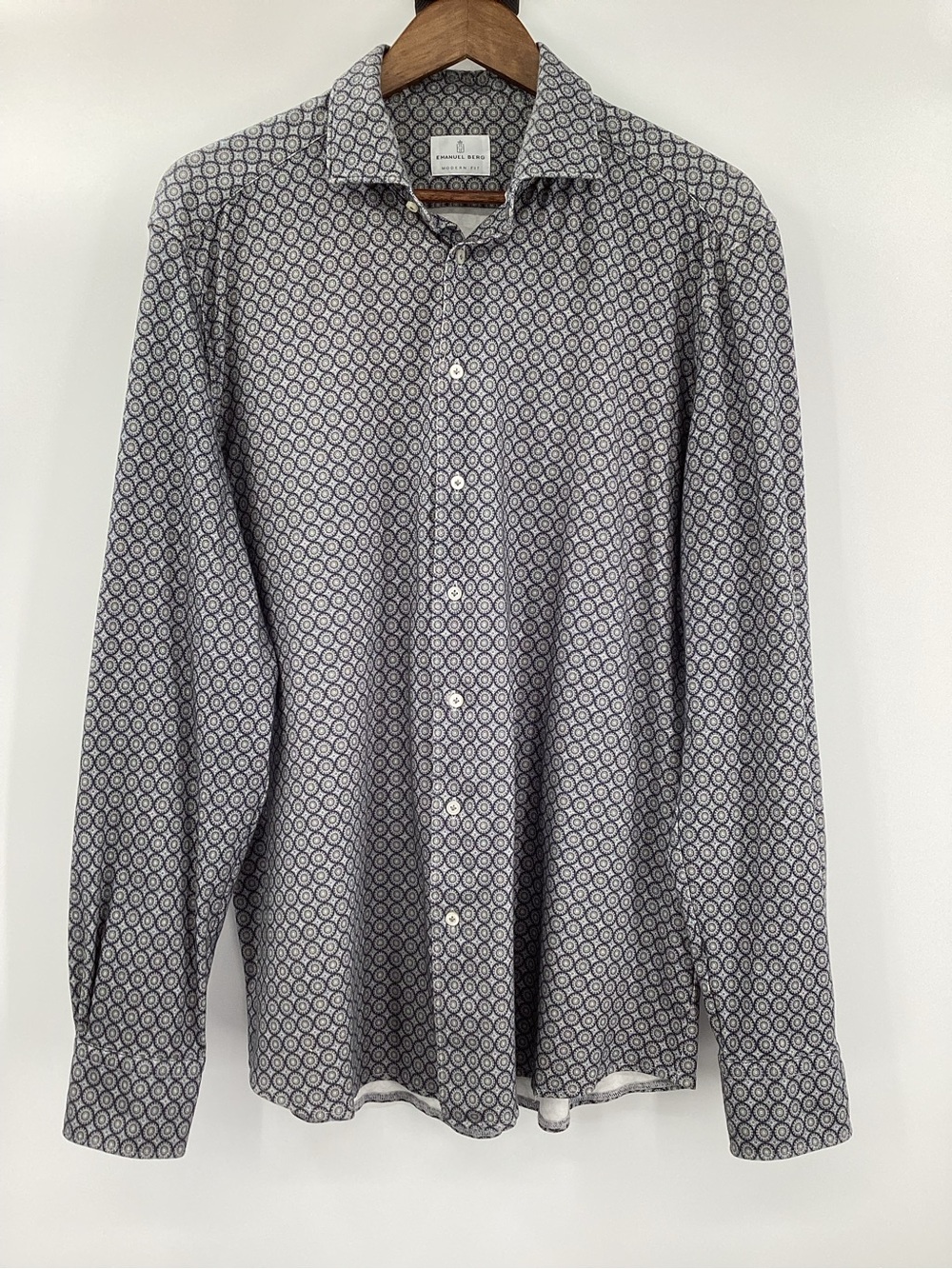 Emanuel Berg Modern Fit Contemporary Geometric Print Knit Shirt - Grey & Blue